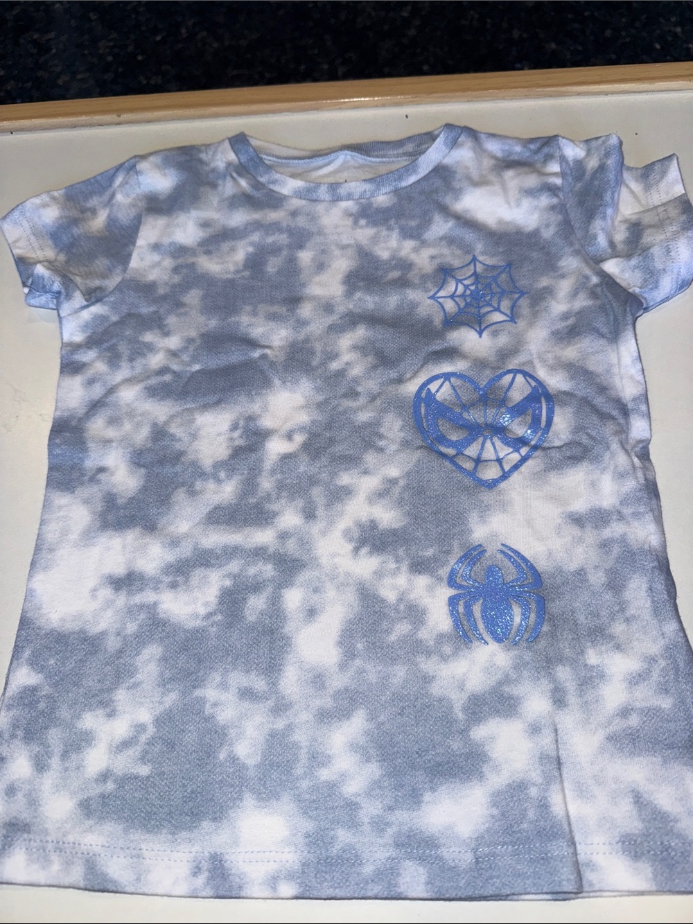 Carter's Light Blue and White Tie-Dye Spider Heart Tee